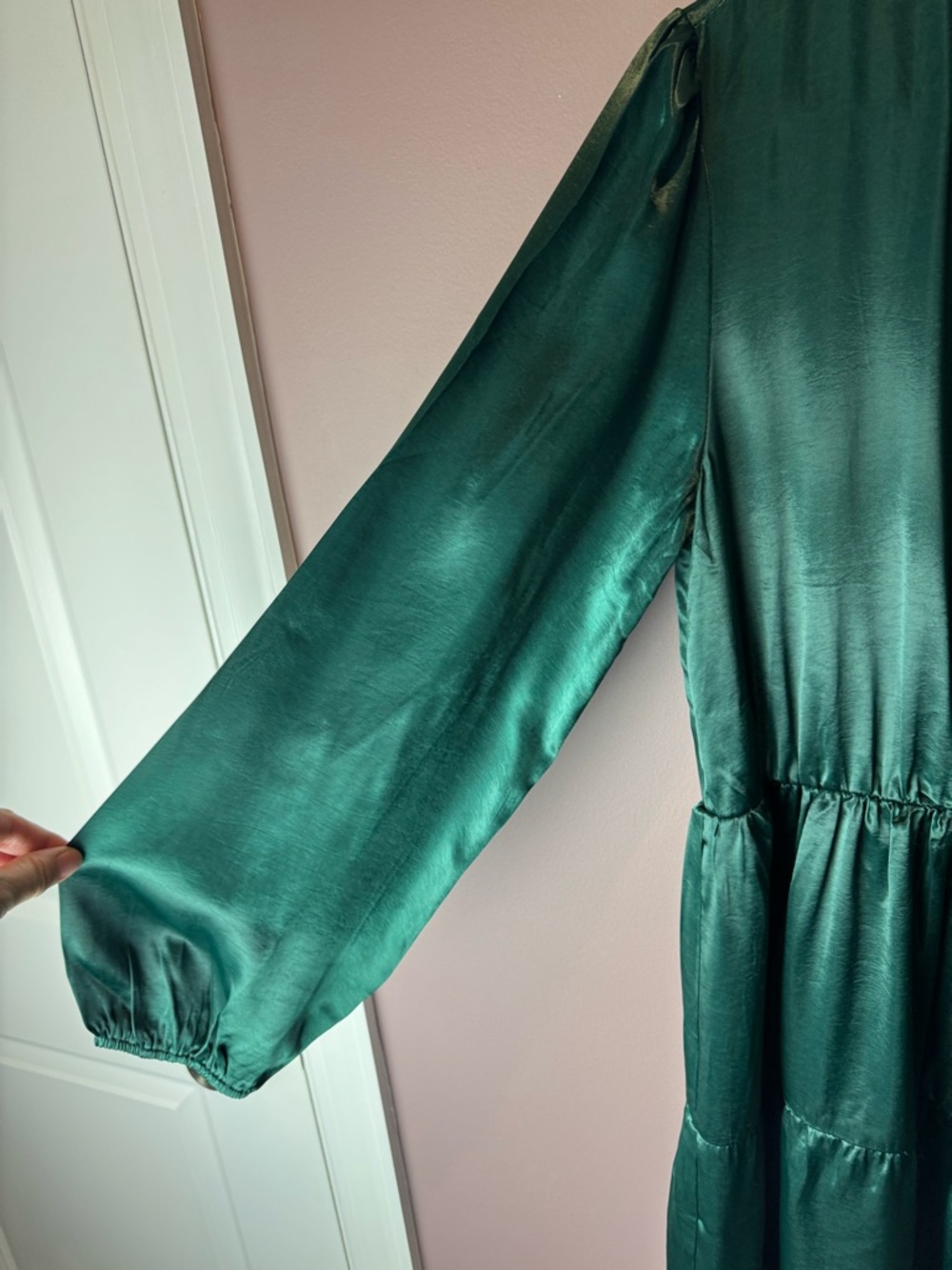 Taylor Tillman Green Satin Shiny Dress L - Picture 5 of 9